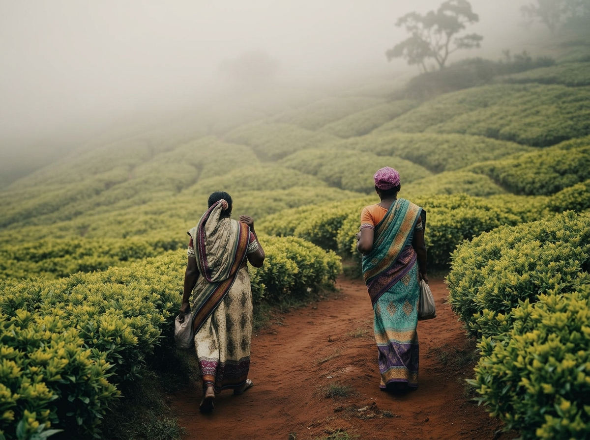 Cueilleuses de thé dans les plantations de Nuwara Eliya